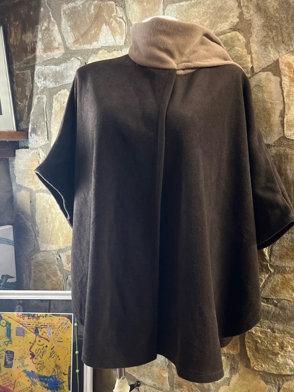 Brown Fleece Cape Poncho One Size